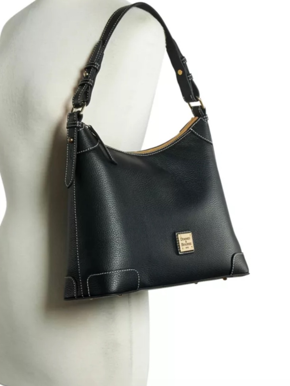 Dooney & Bourke Black Leather Hobo Bag Vintage 1975 Gold Logo